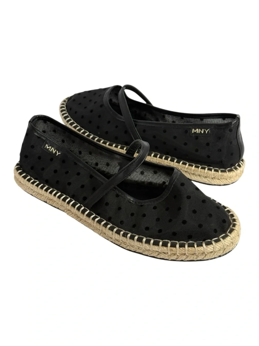 Marc New York Black Polka Dot Mesh Mary Jane Espadrille Flats Size 7.5M